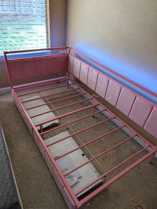 Pink Upholstered LED Bed